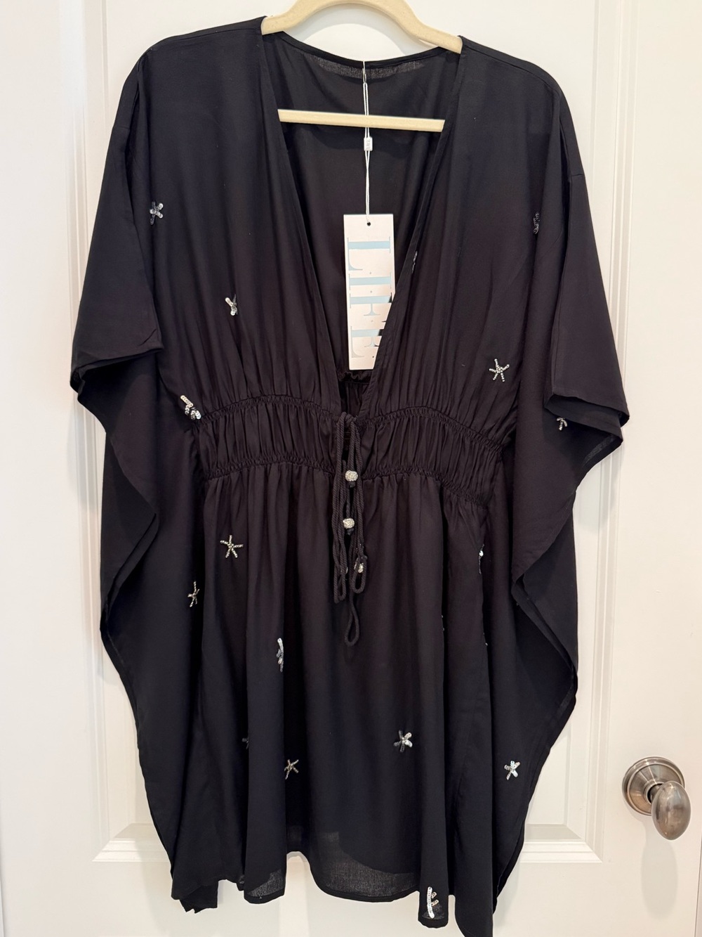 Black Embellished V-Neck Women’s Tunic Kimono Top NWT